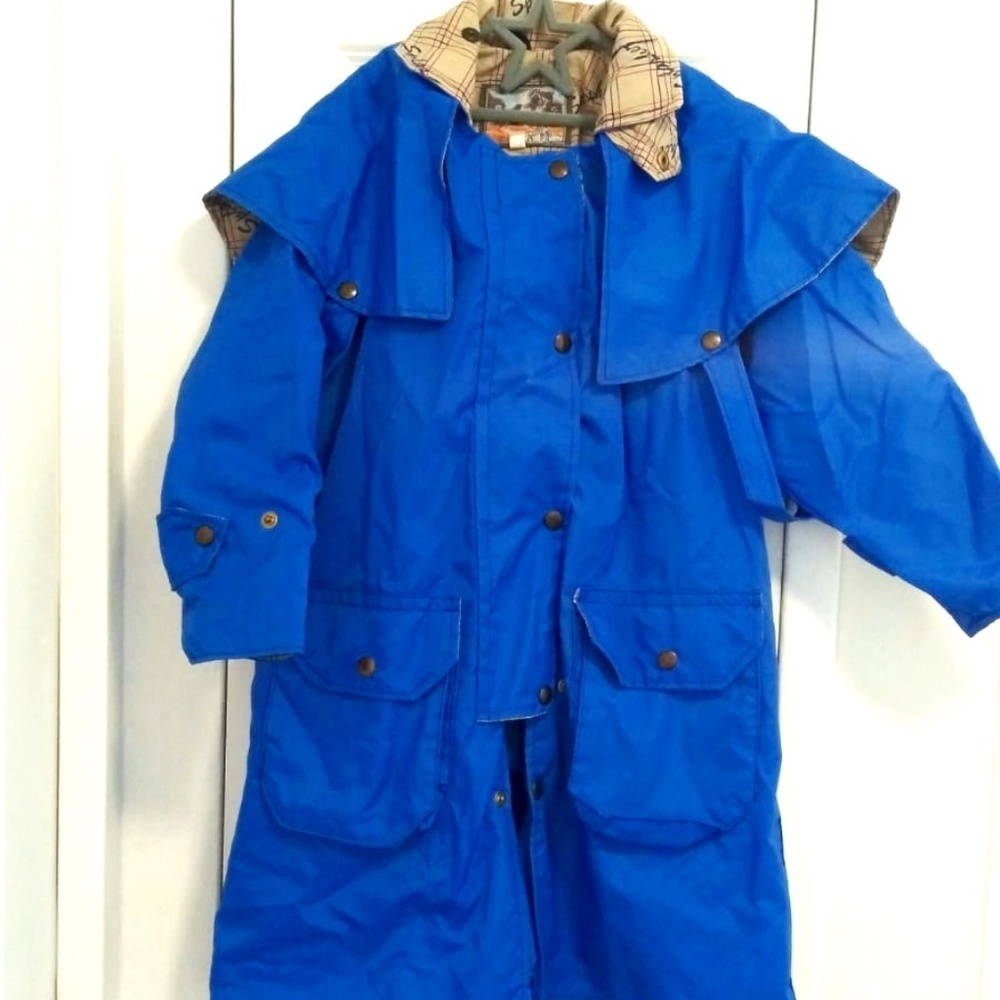 Vintage Cornwall Waterproof Stockman Kids Long Riding Coat- size 26 UK-Blue